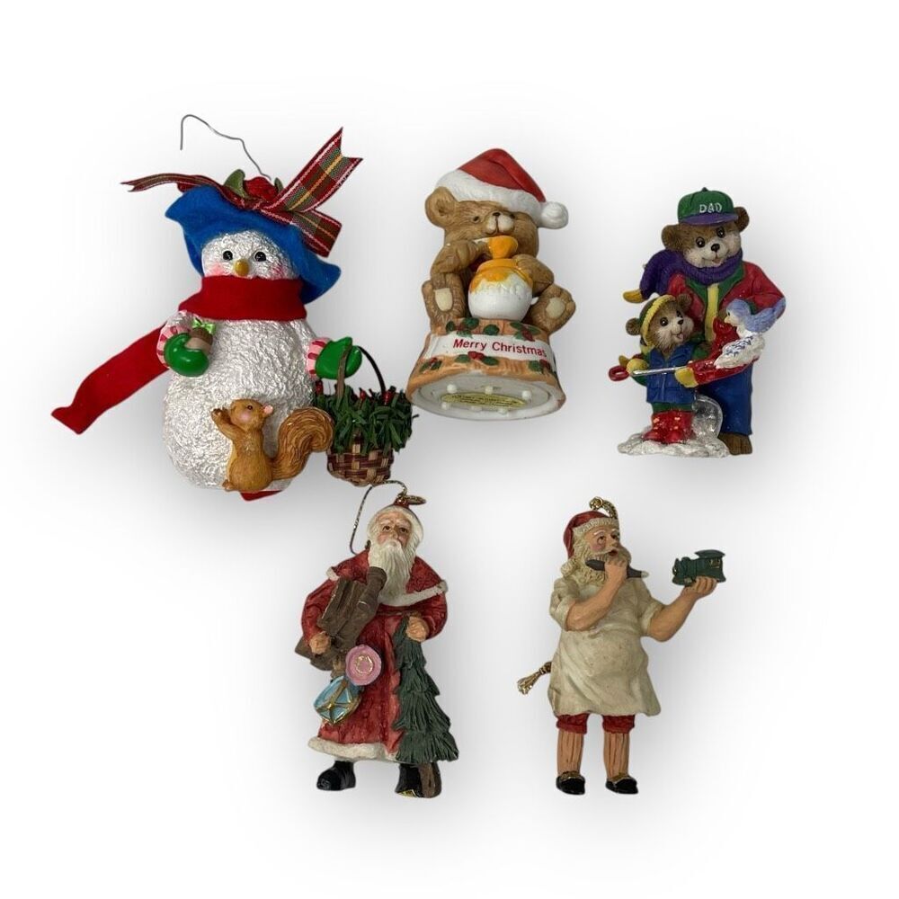 Vintage Lot of 5 Ceramic Christmas Ornaments Santa Bear Snowman AGC Summit
